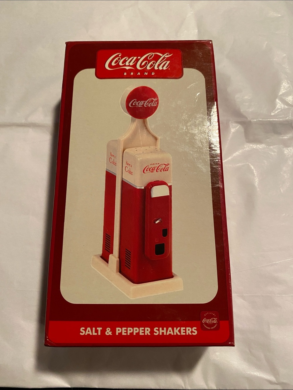 Coca-Cola Red & White Gas Pump Vending Machine Salt and Pepper Set.